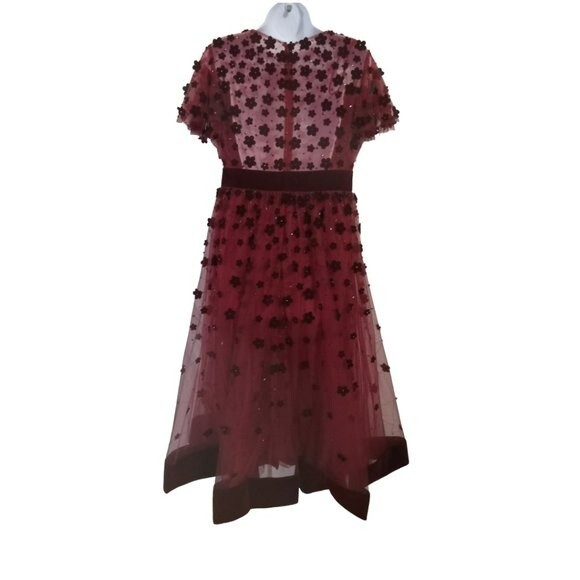 Mac Duggal Floral Applique Midi Cocktail Dress in Maroon - Picture 4 of 16